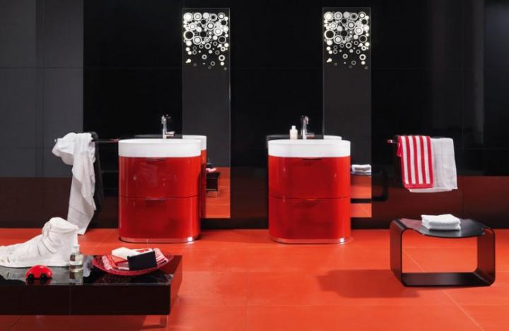 Inspiración para cuartos de baño en rojo. Colección Bilbao de Regia