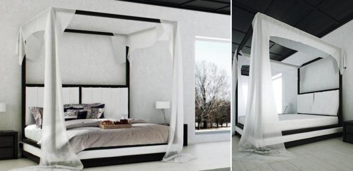 Camas con dosel de estilo moderno. Black And White Canopy Bed por Mazzali