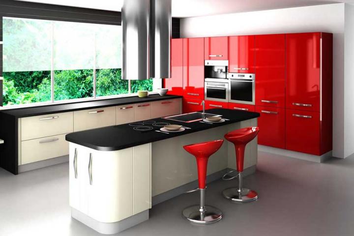 Cocina en tonos rojos