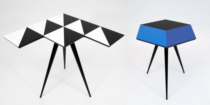 Colección de mesas de formas geométricas y estilo retro