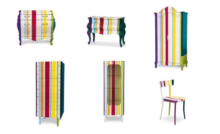 Colecci&oacute;n de muebles Trip de Seletti. Muebles a rayas de colores