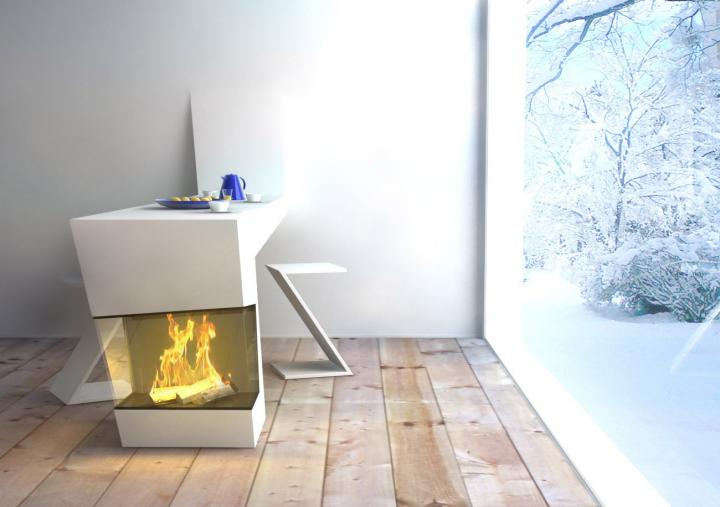 Warmpath, mesa y chimenea del dise&ntilde;ador Micha&euml;l Harboun